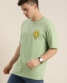 Shop Men's Green Smile & Wave Graphic Printed Oversized T-shirt-Full