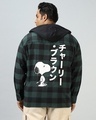 Shop Men's Green Snoopy Checked Oversized Plus Size Hooded Shirt-Design