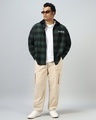 Shop Men's Green Snoopy Checked Oversized Plus Size Hooded Shirt-Full