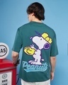 Shop Men's Green Snoopy Play Graphic Printed Super Loose Fit T-shirt-Front