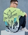 Shop Men's Green & White Spiderman Ombre Oversized T-shirt-Front