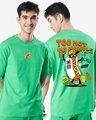 Shop Men's Green Stay Saucy Graphic Printed Oversized T-shirt-Front
