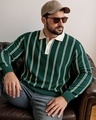 Shop Men's Green Striped Oversized Polo Sweater-Front