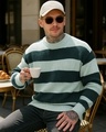 Shop Men's Green Striped Oversized Sweater-Front
