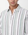 Shop Men's White & Green Striped Shirt