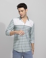 Shop Men's Green Striped Slim Fit Shirt-Front