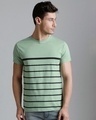 Shop Men's Green Striped T-shirt-Front