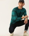 Shop Men's Green Striped Slim Fit T-shirt-Full