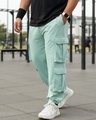Shop Men's Green Super Loose Fit Plus Size Cargo Joggers-Front