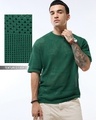 Shop Men's Green Textured Oversized Flatknit T-shirt-Front