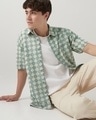 Shop Men's Green & Beige Textured Oversized Shirt-Front