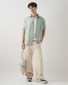 Shop Men's Green & Beige Textured Oversized Shirt-Full