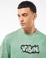 Shop Men's Green Vibin Graphic Printed Oversized Acid Wash T-shirt