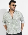 Shop Men's Green & White All Over Printed Oversized Shirt-Front