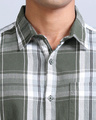 Shop Men's Green & White Corduroy Checked Slim Fit Shirt