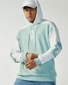 Shop Men's Green & White Color Block Oversized Hoodies-Front