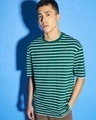Shop Men's Green & White Striped Oversized T-shirt-Front