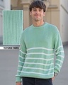 Shop Men's Green & White Striped Super Loose Fit Sweater-Front