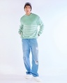 Shop Men's Green & White Striped Super Loose Fit Sweater-Full