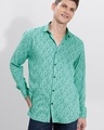 Shop Men's Green Worn Out Leaf Printed Slim Fit Shirt-Front