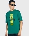 Shop Men's Green Young Forever Typography Oversized T-shirt-Front