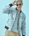 Shop Men's Grey All Over Printed Puffer Jacket-Front