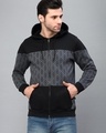 Shop Men's Grey and Black Color Block Slim Fit Hooded Jacket-Front