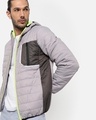 Shop Men's Grey and Black Color Block Hooded Jacket-Design