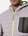 Shop Men's Grey and Black Color Block Hooded Jacket
