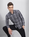 Shop Men's Grey Aray Checked Slim Fit Shirt-Front