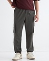 Shop Men's Grey Baggy Oversized Cargo Parachute Pants-Front