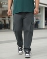 Shop Men's Grey Baggy Oversized Plus Size Cargo Parachute Pants-Front