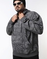 Shop Men's Grey Bandana Graphic Printed Oversized Plus Size Hoodies-Front