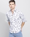 Shop Men's Grey Beach Leaf Printed Slim Fit Shirt-Front