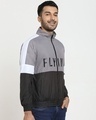 Shop Men's Grey & Black Color Block Plus Size Windcheater Jacket-Design
