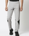 Shop Men's Grey & Black Color Block Slim Fit Track Pants-Front