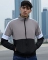 Shop Men's Grey & Black Color Block Windcheater Jacket-Front