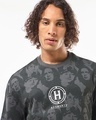 Shop Men's Grey & Black Hogwarts All Over Printed Oversized T-shirt