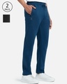 Shop Pack of 2 Men's Grey & Blue Mid Rise Regular Fit Pyjamas-Full