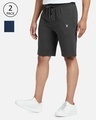 Shop Pack of 2 Men's Grey & Blue Regular Fit Shorts-Front