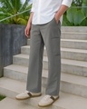 Shop Men's Grey Cargo Cotton Linen Pants-Front
