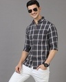 Shop Men's Grey Checked Slim Fit Shirt-Full