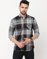 Shop Men's Grey Checked Slim Fit Shirt-Front