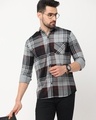 Shop Men's Grey Checked Slim Fit Shirt