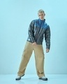 Shop Men's Grey Color Block Oversized Puffer Jacket-Full