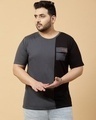 Shop Men's Grey & Black Color Block Plus Size T-shirt-Front