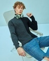 Shop Men's Grey Color Block Flat Knit Sweater-Front