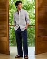 Shop Men's Grey Cotton Linen Shirt