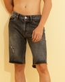 Shop Men's Grey Distressed Denim Shorts-Front