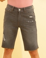 Shop Men's Grey Distressed Denim Shorts-Front